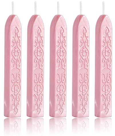 Yoption Siegelstäbe mit Dochten, Totem-Feuer-Manuskript, mehrfarbig, Kordeldocht, Siegelwachs für Briefe, Retro, Vintage, Wachssiegelstempel (Rosa), 5 Stück