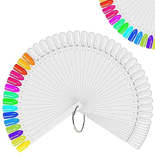 Pinkiou Bâtons d'affichage de couleur d'ongle Vernis à ongles Forme d'éventail Carte d'affichage Acrylique Roue d'affichage pour Salon de beauté Nail Studio (Transparent)