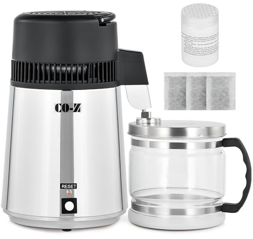 CO-Z Water Distiller, Stainless Steel Distilling Pure Water Machine for Home Countertop Table Desktop, 4L Distilled Water Making Machine, 4 Liter Water Purifier to Make Clean Water for Home,Silver