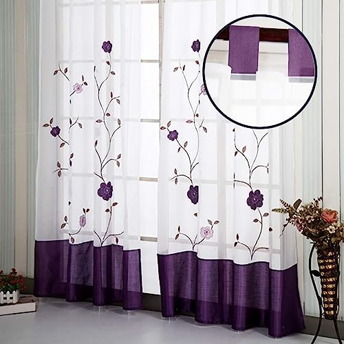 SIMPVALE 2 Stücks Sheer Voile Vorhang Halbtransparent Vorhänge, Wohnzimmer Schlafzimmer Gardine Lila 140 נ225 cm (B×H)