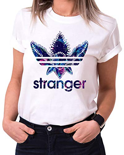 Stranger Celia - T-Shirts Femme col Ras du Cou Things Demogorgon Elfie Dustin Jane Hopper Upside Down TV blu-Ray DVD, Größe2:Small, Farbe2:Blanc