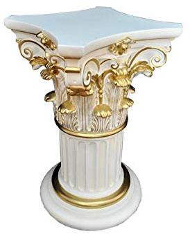 Antikes Wohndesign Griechische Blumensäule Blumenständer Barocksäule Figurensockel Tischsäule Esstischsäule Weiß-Gold Podest Höhe: 72cm