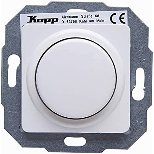Kopp Cadiz arktis-weiß, Universal-Dimmer mit Druck-Wechsel-Schalter für LED, Phasenan- und Phasenabschnitt, LED 3-100 Watt, Glühlampen 10-250 Watt, 847113002