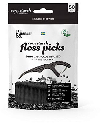 The Humble Co. Pflanzliche Zahnseidesticks | Aktivkohle | Umweltfreundlich, Vegan, Zuckerfrei, von Zahnärzten empfohlen - Entfernt Plaque und Verleiht ein Frisches Gefühl (2 x 50p)