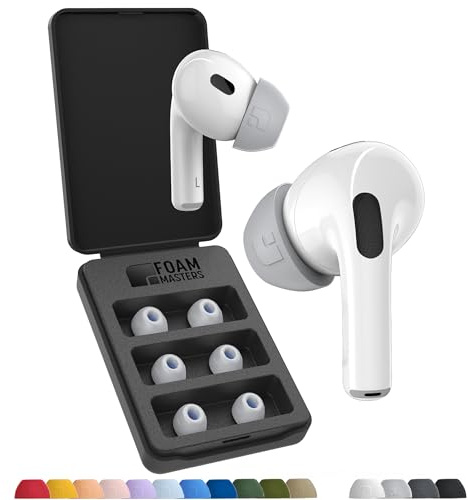 Foam Masters Memory-Schaumstoff-Ohrstöpsel für AirPods Pro 1. und 2. Generation, 3 Paar, Black Magic-Version 6.0, bequem, sicher, verbesserte Geräuschunterdrückung, Ersatzohrstöpsel, Grau, M