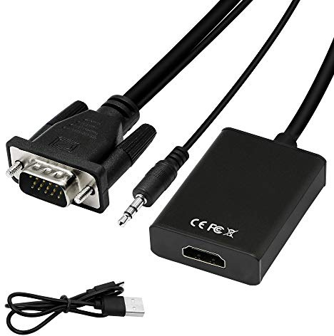 YACSEJAO VGA to HDMI Adapter 1080P VGA Male to HDMI Female Converter for Computer, Desktop, Laptop, PC, Monitor, Projector, HDTV with Audio Cable