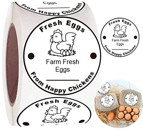 Farm Fresh Eggs Stickers 500 Pcs Farm Fresh Eggs Carton Labels Per Roll - 1.5 inch Fresh Eggs Farmer's Market Packaging Sticker Chicken Labels for Business Farms Freshs Produce Eggs Carton Labeling