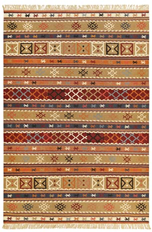 Kelim Teppich aus Bester Wolle, nachhaltig, handgewebt, Naturfaser Teppiche geeignet für Wohnzimmer, Schlafzimmer, Flur, Esprit Home - Agra (80 x 150 cm, Sand Braun Bunt)