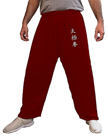 Pantaloni Tai Chi Ampia Tazza Uomo Donna Bambino Pantaloni da Yoga Qigong Aperto alle Caviglie (XL, Rosso Tai Chi)