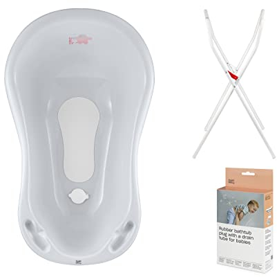 Hylat Baby Babybadewanne mit Thermometer, Gestell und Abfluss - ergonomisch und komfortabel für Neugeborene und Babys