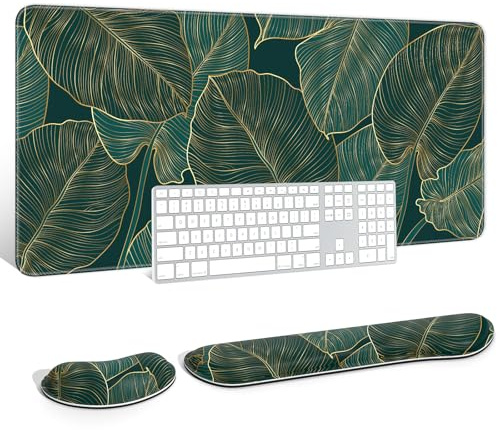 Auhoahsil Großes Mauspad mit Handgelenkauflagen für Tastatur und Maus, Dicke, weiche, ergonomische Handgelenkstützen, große und Lange Schreibtischunterlage 90,2 x 39,9 cm, für Büro, Gaming, Computer,