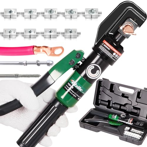 UTZIKO Hydraulic Cable Lug Crimper 10 US TON 12 AWG to 00 (2/0) Electrical Terminal Cable Wire Tool Kit with 9 Die (12awg~00awg Crimping Tool)