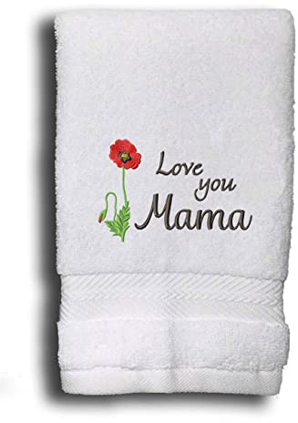 Besticktes Handtuch mit Mohnblume für Mama | Personalisierung mit Wunschname Frotteetuch auch als Gästehandtuch oder Duschtuch