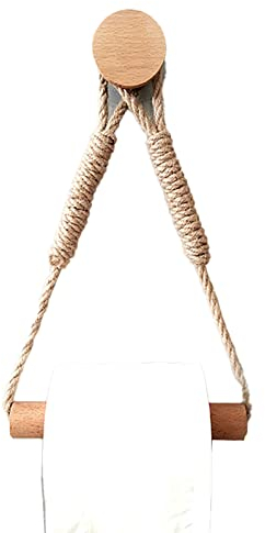 MYSUNBAR Toilettenpapierhalter ohne Bohren + 4 Stück Selbstklebend Haken Bambus，Vintage Industrie Seil ， Vintage Handtuchhalter für WC Badezimmer Bad Vintage Dekoration