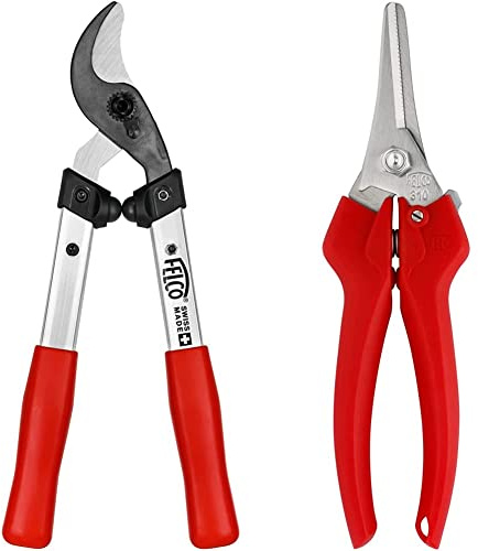 FELCO 211-40 Astschere (Länge 40 cm, ziehender Schneidkopf, Baumschere Schnitt-ø 35 mm) & 310 Leseschere (Gartenschere für Blumen + Weinlese/Obsternte, Schnitt-ø 10 mm, Länge 185 mm)