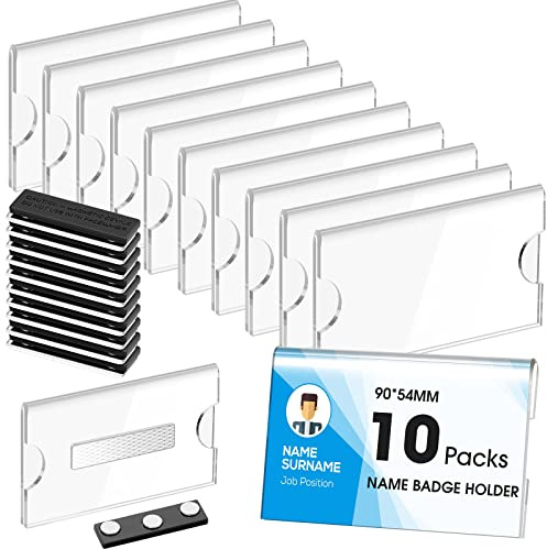 Faccito Porte-Badges Magnétiques 90 x 54 mm Badges Aimantés en Acrylique Transparents Porte-Cartes d'Identité Horizontaux Porte-Noms Aimantés Étiquettes de Nom Imprimables pour École Collèges (10)