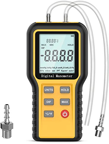 AOPUTTRIVER Manomètre numérique professionnel, manomètre HVAC manuel 12 unités sélectionnables, testeur de gaz à double port avec rétroéclairage (batterie incluse)
