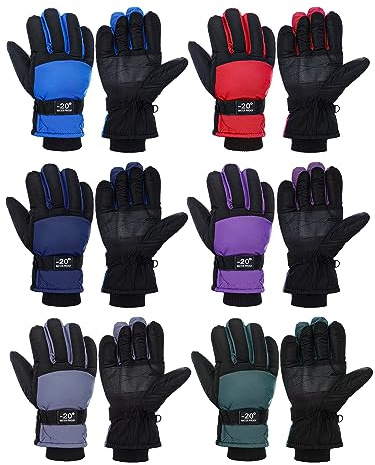 Bencailor 6 Paar Kinder Winter Handschuhe wasserdichte Kinder Ski Handschuhe Winddichte Warme Schnee (6-10 Jahre)