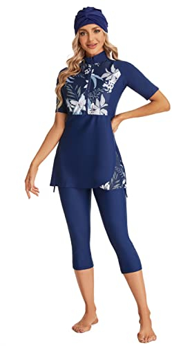 Kurzärmeliger Badeanzug Sonnenschutz Surfwear bescheidener Badeanzug Damen-Badeanzug Plus Größe(3XL,J3)
