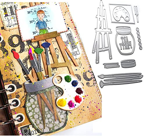 Konst festmatriser för korttillverkning staffli palett burk målarpenslar metallskärningsmatriser för gör-det-själv scrapbooking pappershantverk handgjorda hantverk scrapbooking tillbehör prägling schablon stansar mall