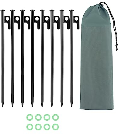 QWORK 8 Stück Massivem Stahl Bodenanker Erdnägel mit leuchtenden Enden- 30cm x Ø9mm- Extrem Stabil - Markisen, Zelte, Abdeckplanen, Zäune und mehr