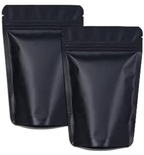 XFXIA Confezione da 100 sacchetti in Mylar a prova di odore, chiusura lampo, richiudibili, per conservare alimenti, caramelle, biscotti, sali da bagno (18 cm x 26 cm, nero)