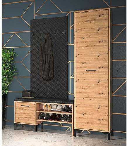 Lomadox Gardeoben-Set 3-teilig mit Paneel und Garderobenschrank | Moderne Flurgarderobe in Artisan Eiche Nb.