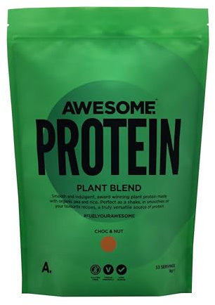 Awesome Supplements – Vegan Protein Powder – Organic 1KG – High Protein Plant-Based Powder – 21,6 g Protein Per Serving – Low Calorie, Low Sugar – Pea Protein, Organic Protein (1 KG, Choc & Nut)