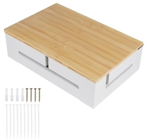 DBREAKS Caja de Gestión de Cables de Bambú, Caja organizadora, Blanco