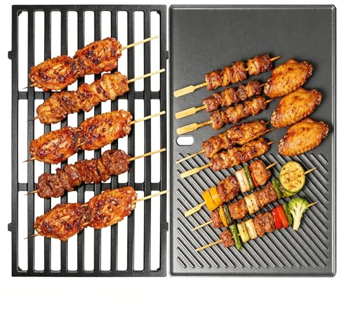 7637 Gjutjärn, grillgaller och grillplatta, ersättning för Weber Spirit I & II 200-serien, Spirit E210, E220, S210, S220 gasgrill, 44,5 cm gjutjärnsstekpannor för Weber Spirit 200 (med främre