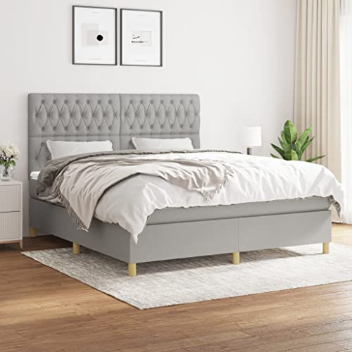 CKioict Palettenbett Modernes Bettgestell Jugendbett Boxspringbett mit Matratze Hellgrau 180x200 cm StoffGeeignet für Arbeitszimmer, Wohnzimmer, Hotel