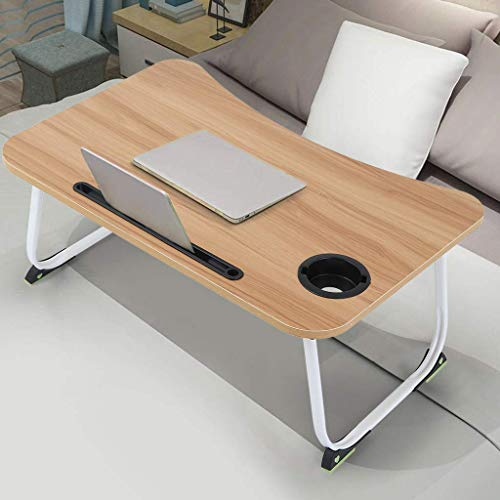 LXYDPZ Frühstückstablett, Laptop-Schreibtisch, tragbares Betttablett, Tischständer, Lesehalter, Schlafsaal, Schoßschreibtisch mit klappbaren Beinen und Tassenschlitz (schwarz) (braun)