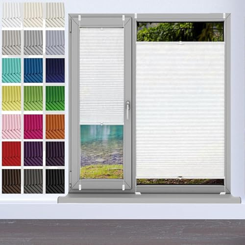 Estor Plegable Ventanas y Puertas Cortina 52 x 70 cm, sin Taladrar, Opaco, Deja Pasar La Luz, Tela Oscurecedora Ventana Portátil, Estores para Ventanas, para Ventanas, Puertas, Blanco