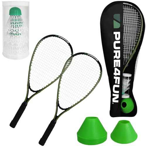 Badminton Schläger und Federball mit Tasche Grün Badmintonset Federballset Speed