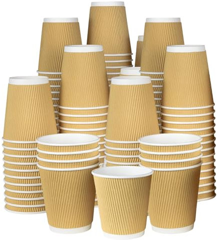 ECONX 50 X 8oz Disposable Coffee Cups - Brown 3-PLY Takeaway Paper Cups for Hot & Cold Drinks - Kraft Ripple Triple Walled Disposable Paper Cups Leak-Proof Durable for Tea, Coffee & Hot Beverages