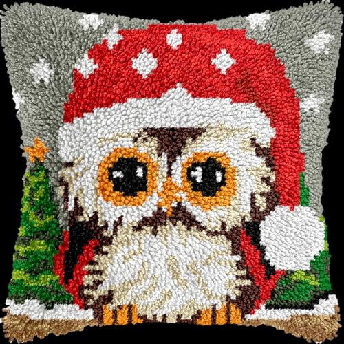Kitquiver Diy Knüpfkissen Mit Vordruck Cartoon Eule Tier Knüpfhaken Set Kissen Home Decor Besticktes Kissen Set, Stickset Für Anfänger Und Erwachsene 17x17in