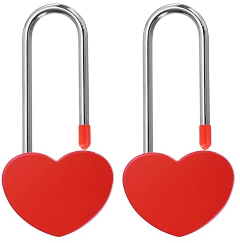 PATIKIL Lot de 2 cadenas romantiques en forme de cœur sans clé, 9,9 cm, 50 mm, pour amoureux, pont de mariage, anniversaire de mariage, voyage, rouge