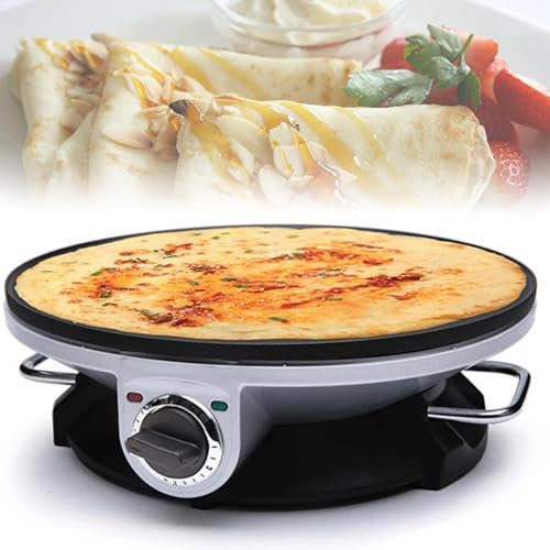Crepera eléctrica de 1200 W, máquina para Hacer Tortillas de panqueques de 32 cm, Tres Niveles de Temperatura Ajustable/Recubrimiento Antiadherente/Mango Anti-escaldaduras, Placa Caliente Grande