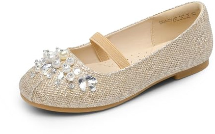 DREAM PAIRS Flickskor Mary Jane Ballerina platta skor för småbarn/små barn/stora barn, Guld, 31 EU