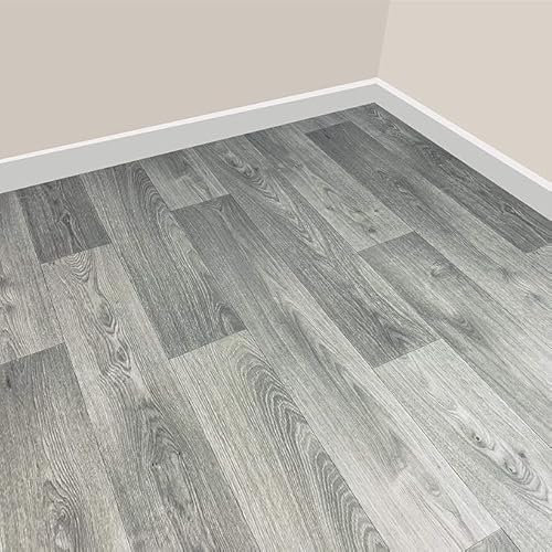 Grandismo Vine Grey Oak Effect Vinyl Lino Roll Flooring Kitchen Bathroom Waterproof Roll Sheet Anti-Slip Cushion Flooring (1metres x 4metres (3ft 3 x 13ft 1))