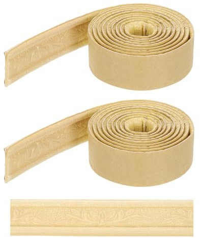 QUARKZMAN 2Pcs 3D Bande de Moulure Auto-Adhésive 90x1.57 Flexible à Coller pour Encadrement de Miroir de Porte d'Armoire, Joint d'Étanchéité de Cadre, Tons Dorés