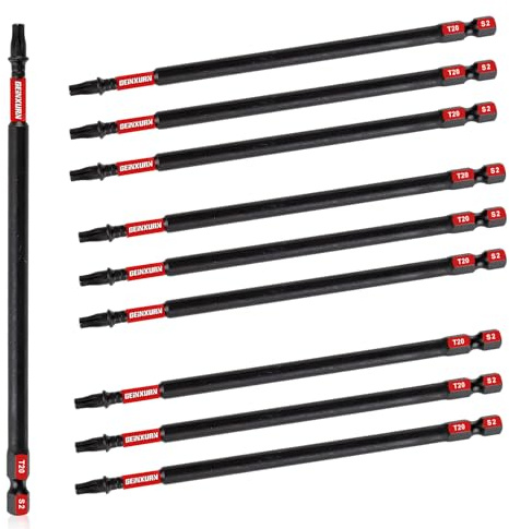 GEINXURN Juego de 10 puntas de destornillador T20 resistentes a los impactos, 150 mm de longitud, magnéticas, #20 Torx de 1/4 pulgadas, vástago hexagonal, S2 de aleación de acero T20, juego de puntas