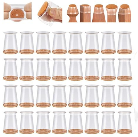 Oxinome Chair Rubber Feet, Oxinome Chair Leg Floor Protectors - Integrated Thickened Felt Base, Chairs Foot Covers Silicone Felt, Wear Resistant, Comprehensive Protection, for Furniture (32 PCS - S)