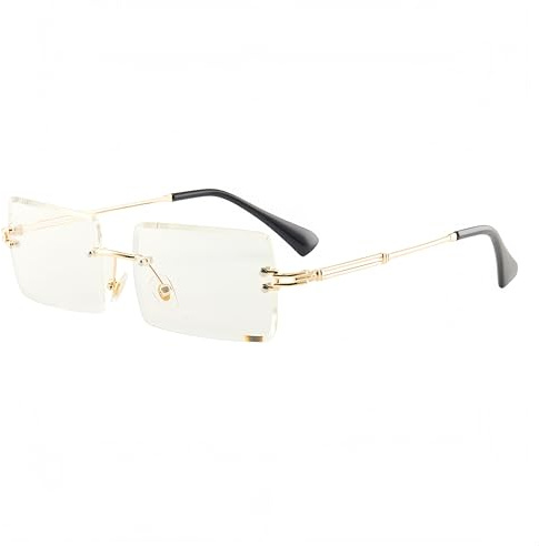 QVKUUT Klassische randlose rechteckige Sonnenbrille für Damen Herren Quadratische durchsichtige Sonnenbrille,UV400 Schutz