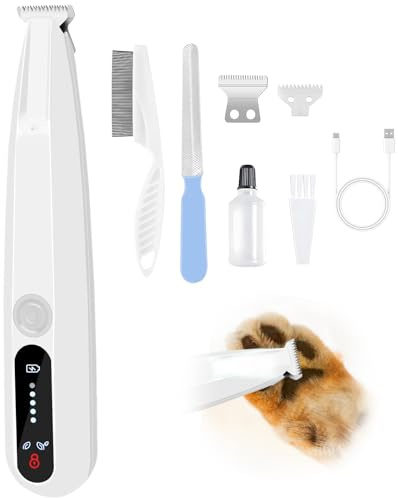 tass trimmer för hundar med LED-belysning, 2-växlad hundtasstrimmer, USB uppladdningsbar, tyst hundklippare, trådlös hårklippare för tassar, öron, ansikte, borste och ögon