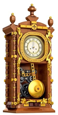 Retro Pendeluhr Bausteine Bausatz, Simulierter Mechanismus Uhren Modell Spielzeug, 751Stück Vintage Pendel Uhr Klammerblöcke Kit, Ideen Geschenke für Heimdekoration und Sammler Kinder Erwachsen