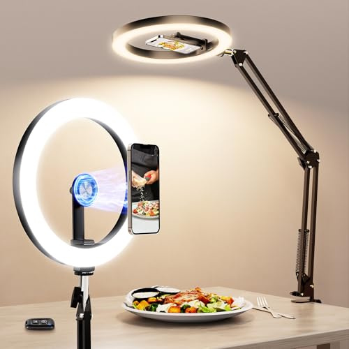 Magnetischen Overhead Stativ Handy mit Ringlicht für Küche & Food-Videos – Ringlicht mit Stativ für Tisch | Ringlichter Ring Light für Küche, Backen, Videoaufnahmen, Livestream, Content Creation