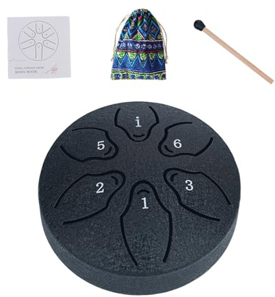 Stahltrommel für Kinder, Regentrommel für draußen, Meditationstrommel A-Key Tank Drum Ethereal Sound 6 Note 3 Zoll, Handpan Drum Percussion Instrument mit Mallet Notenbuch für Unterhaltung, Konzert