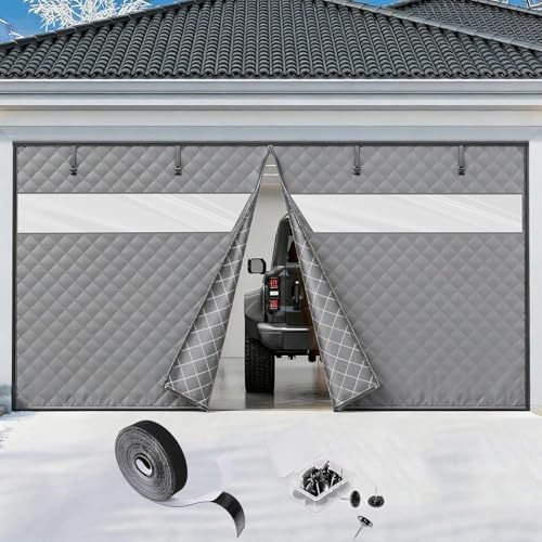 Rideau de Porte de Garage Magnétique À Isolation Thermique, Kit D'isolation de Porte de Garage pour L'hiver, 210-490cm Couverture D'écran Coupe-Vent et Chaud(Grays,240x220cm)