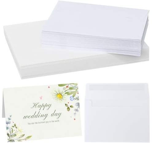 NIXRET Lot de 60 cartes et enveloppes aquarelles - 300 g/m² - Cartes de vœux vierges et pliables A5 - Fournitures de fabrication de cartes pour mariage, remerciement et vœux (A5)